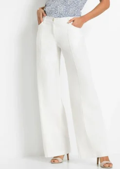 bonprix bonprix Pantalón palazzo de mezcla de lino Blanco New