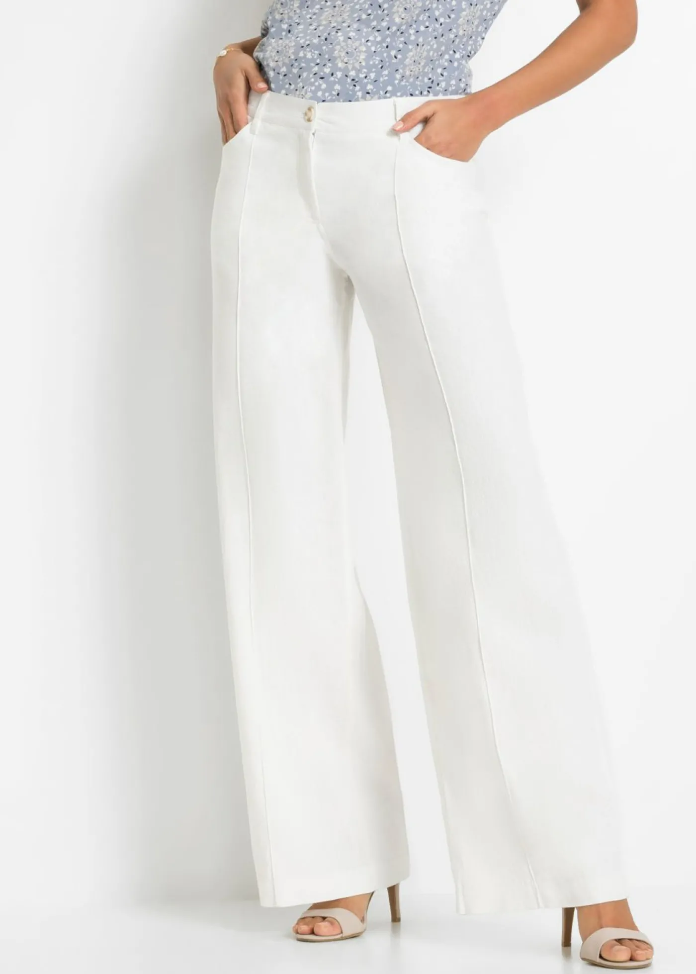 bonprix bonprix Pantalón palazzo de mezcla de lino Blanco New