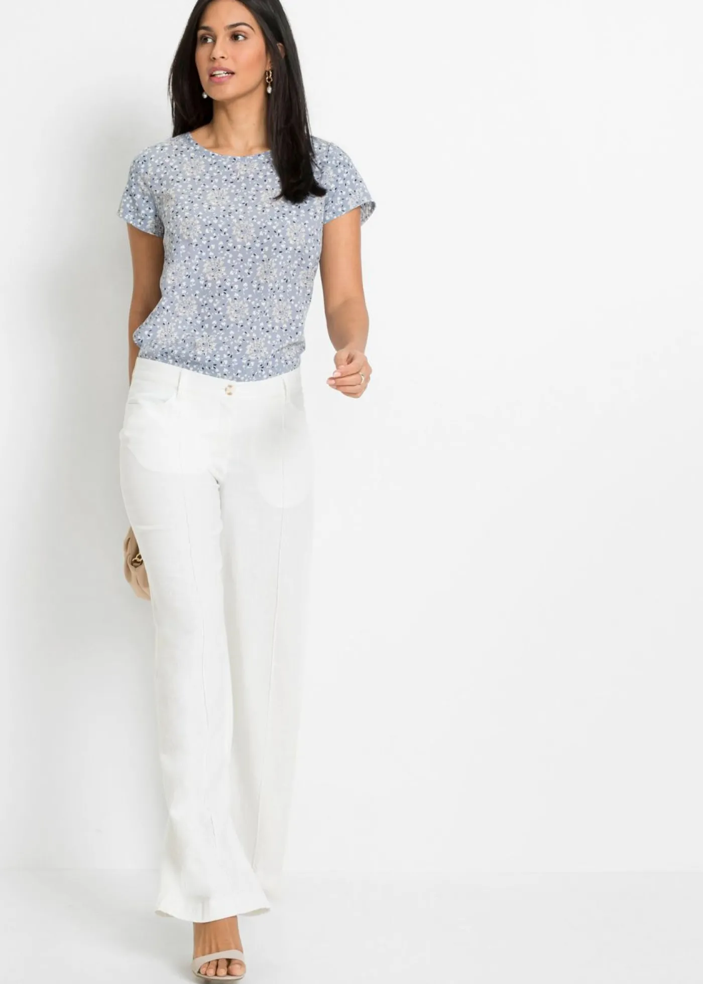 bonprix bonprix Pantalón palazzo de mezcla de lino Blanco New