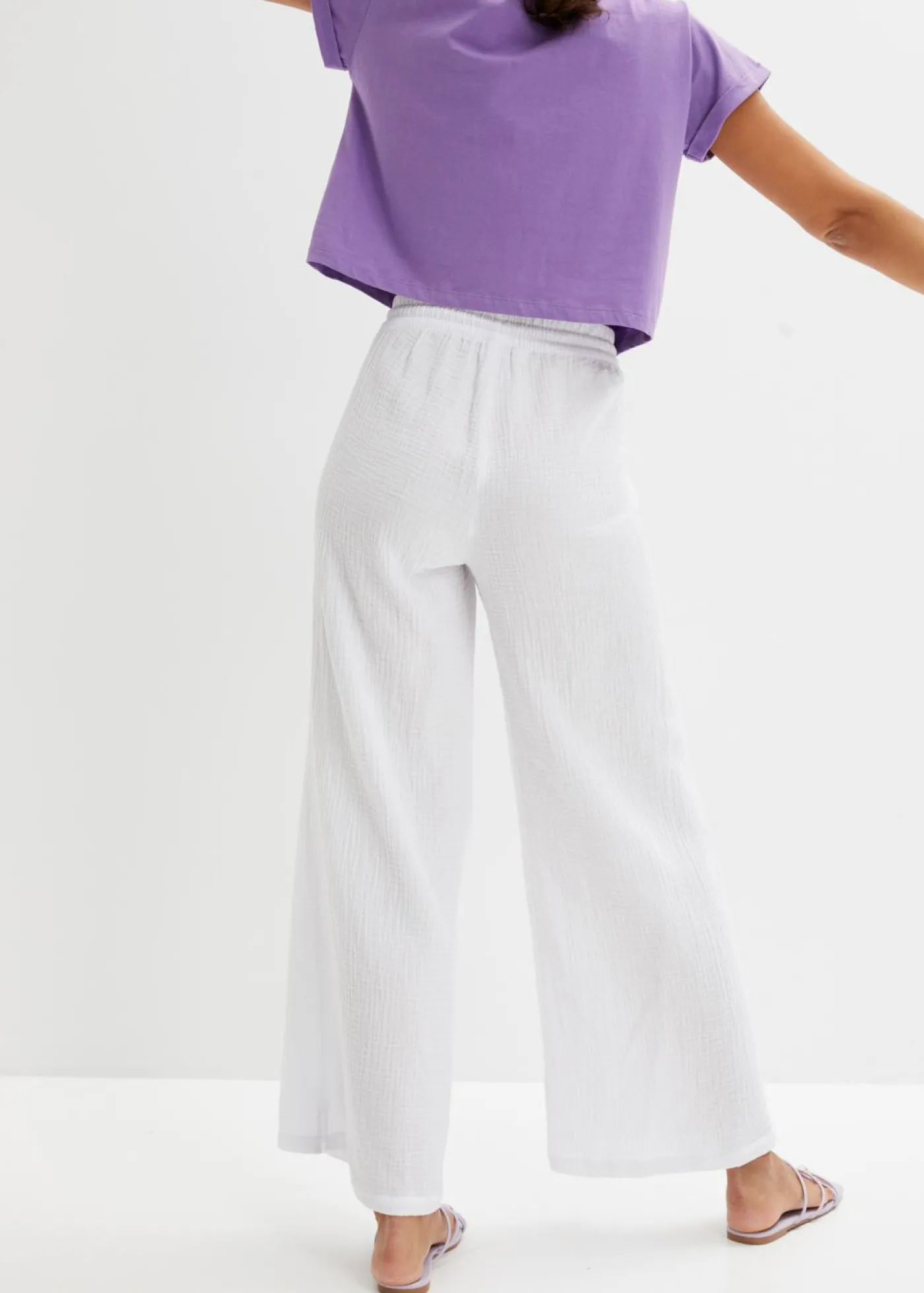 bonprix bonprix Pantalón palazzo de muselina Blanco Best