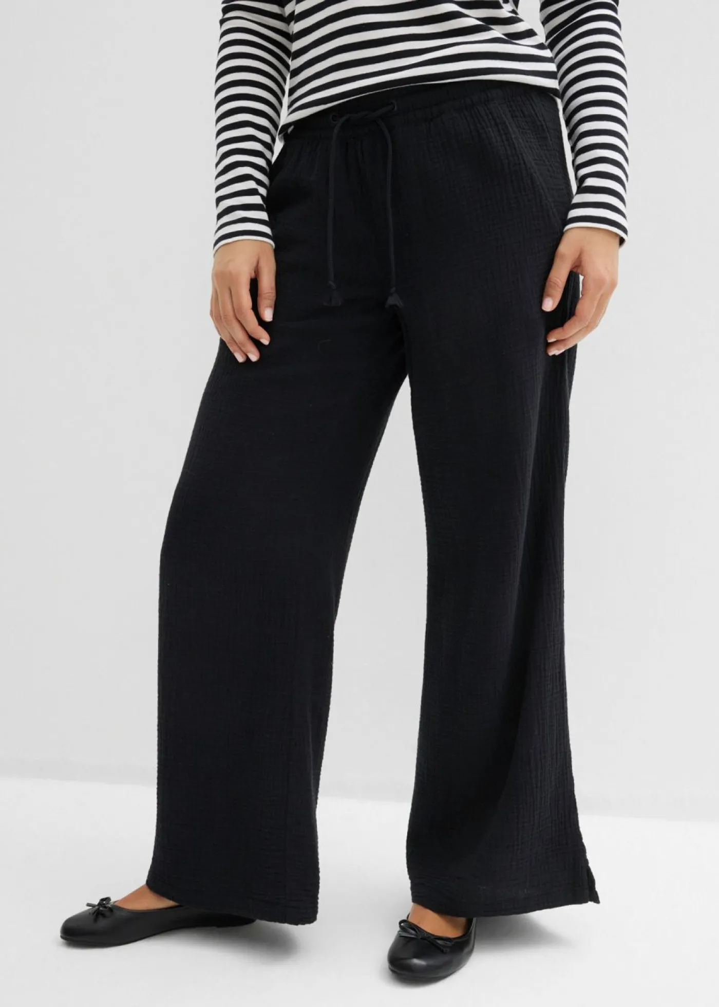 bonprix bonprix Pantalón palazzo de muselina Negro Outlet