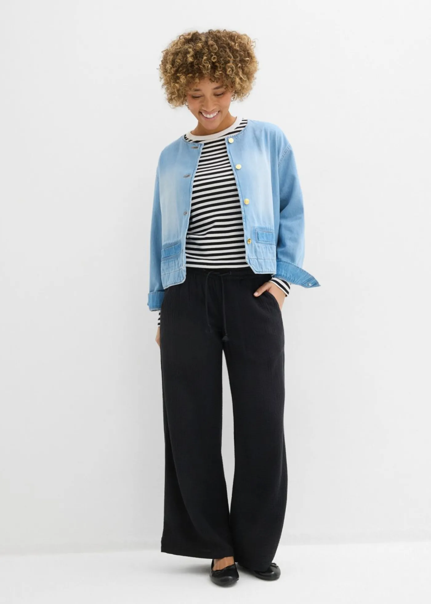 bonprix bonprix Pantalón palazzo de muselina Negro Outlet
