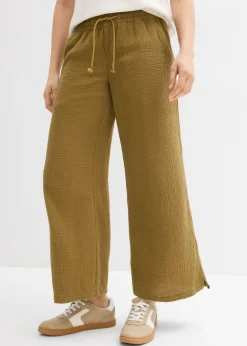 bonprix bonprix Pantalón palazzo de muselina Verde-natural Online
