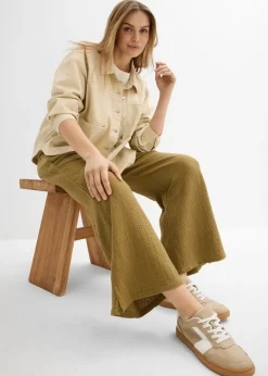 bonprix bonprix Pantalón palazzo de muselina Verde-natural Online