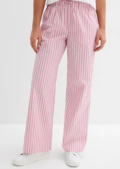 bonprix bonprix Pantalón palazzo de popelín de algodón rosa claro-malva rayas verticales Outlet