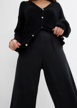 bonprix bonprix Pantalón palazzo de Punto di Roma cómodo Negro Hot