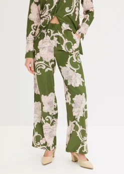 bonprix bonprix Pantalón palazzo de satén fluido Verde Outlet