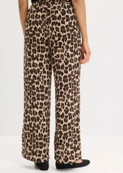 bonprix bonprix Pantalón palazzo de satén fluido estampado leo marrón Online