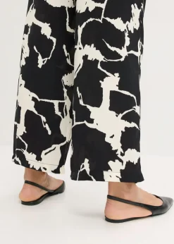 bonprix bonprix Pantalón palazzo de satén fluido Negro-blanco Outlet