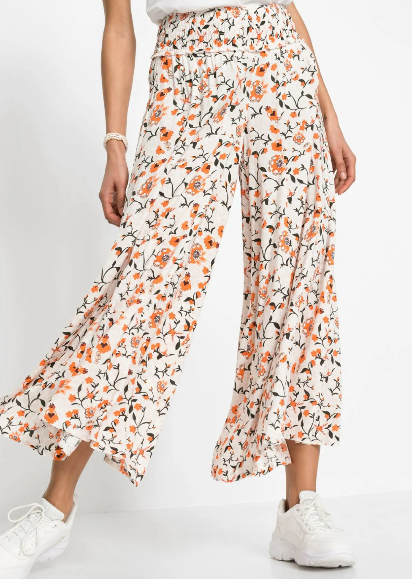 bonprix bonprix Pantalón Palazzo de viscosa fluida Beige-naranja de flores Discount