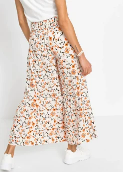bonprix bonprix Pantalón Palazzo de viscosa fluida Beige-naranja de flores Discount