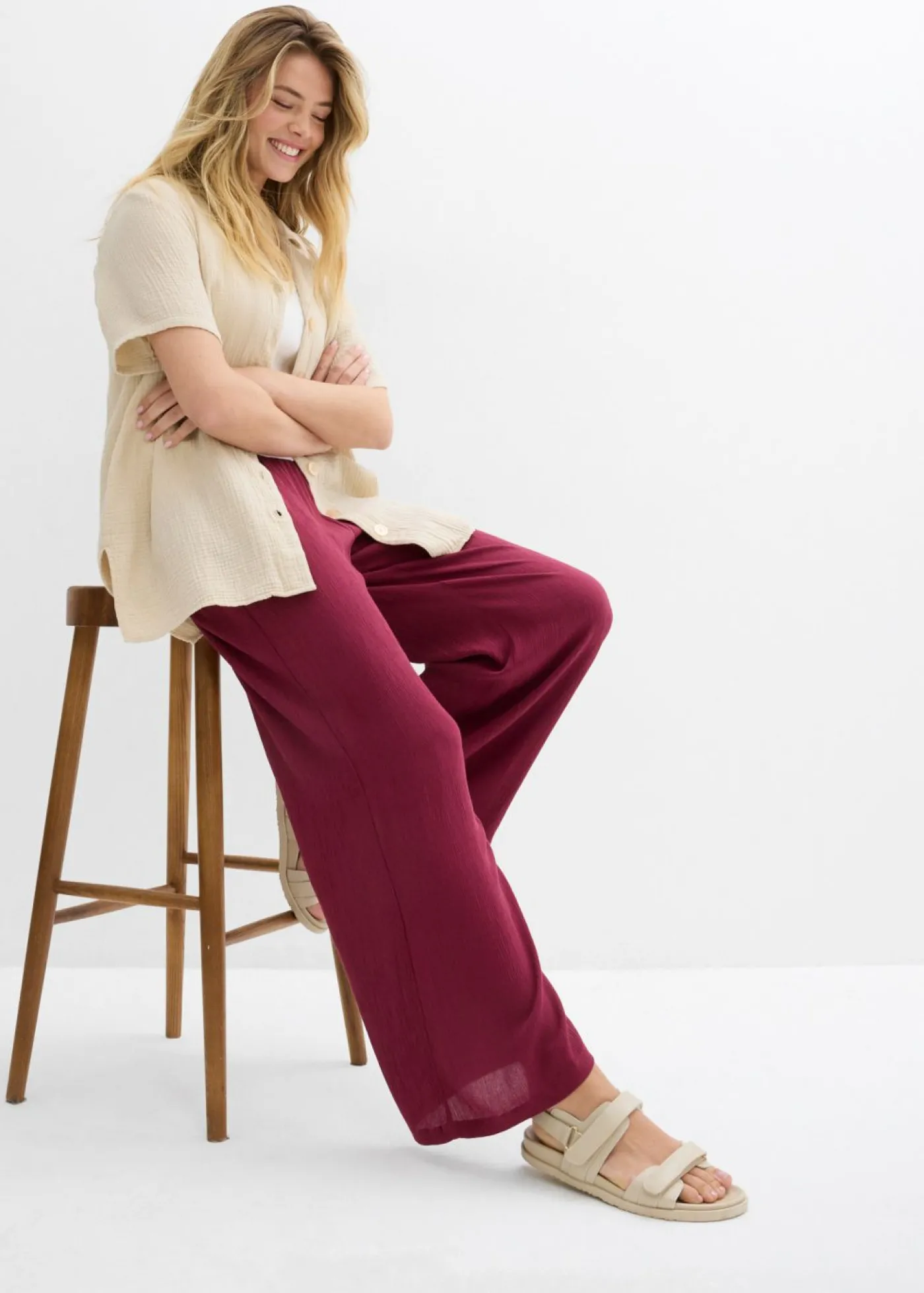 bonprix bonprix Pantalón Palazzo de viscosa suave Rojo azalea