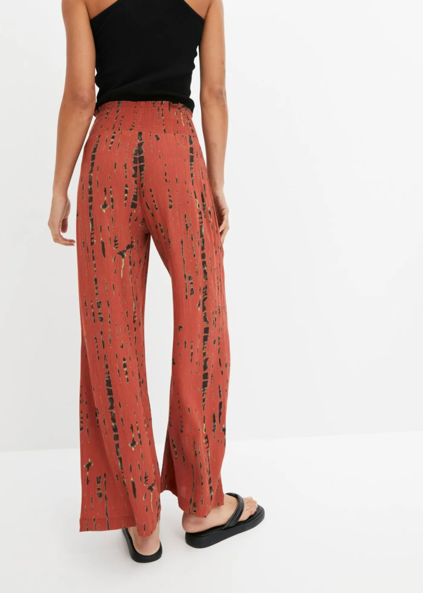 bonprix bonprix Pantalón Palazzo de viscosa fluida Marrón-negro estampado