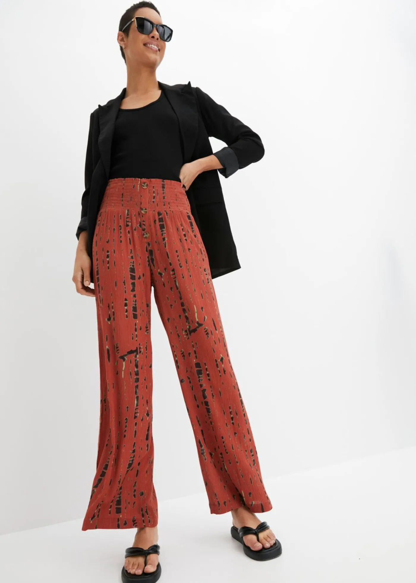 bonprix bonprix Pantalón Palazzo de viscosa fluida Marrón-negro estampado