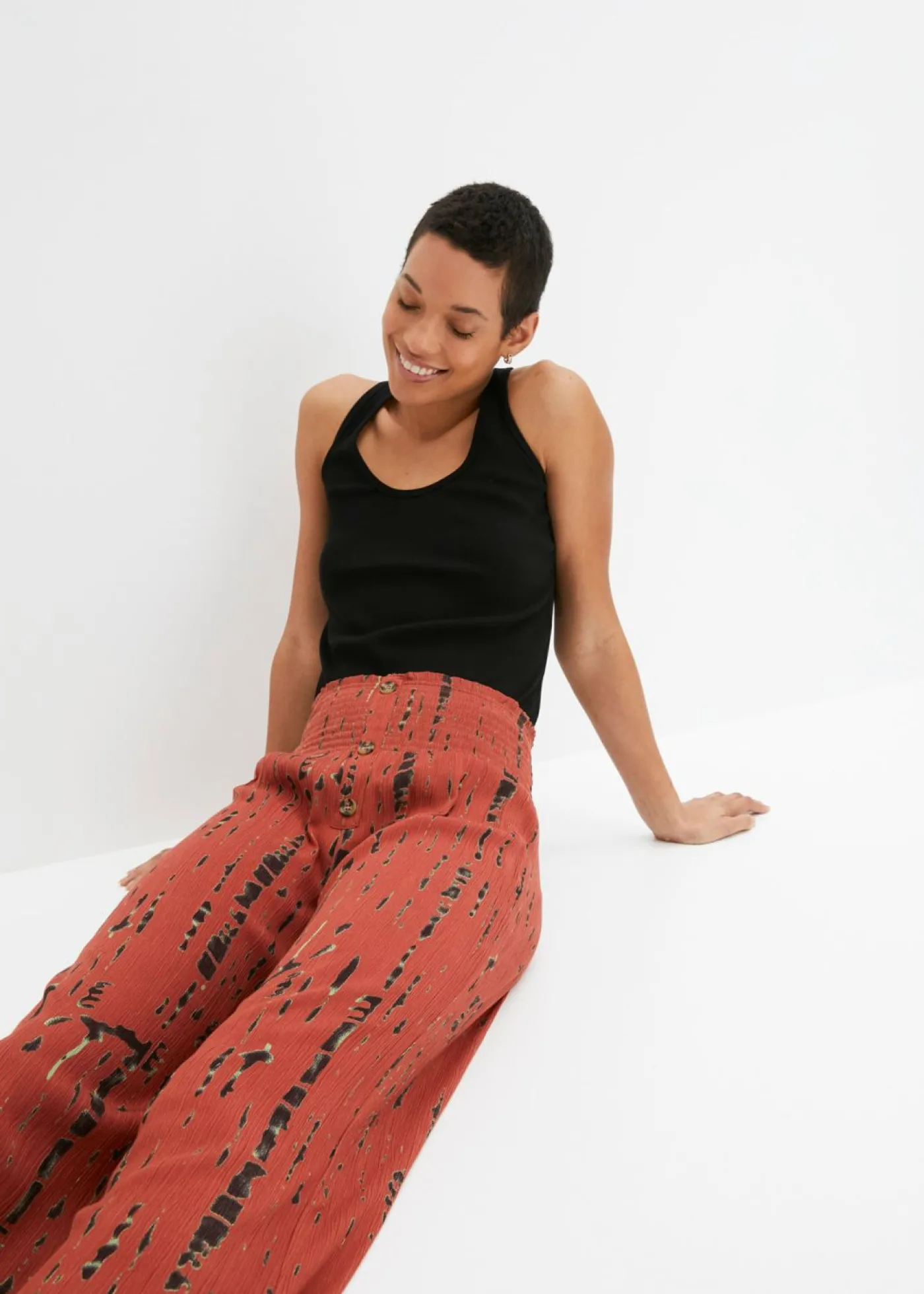bonprix bonprix Pantalón Palazzo de viscosa fluida Marrón-negro estampado
