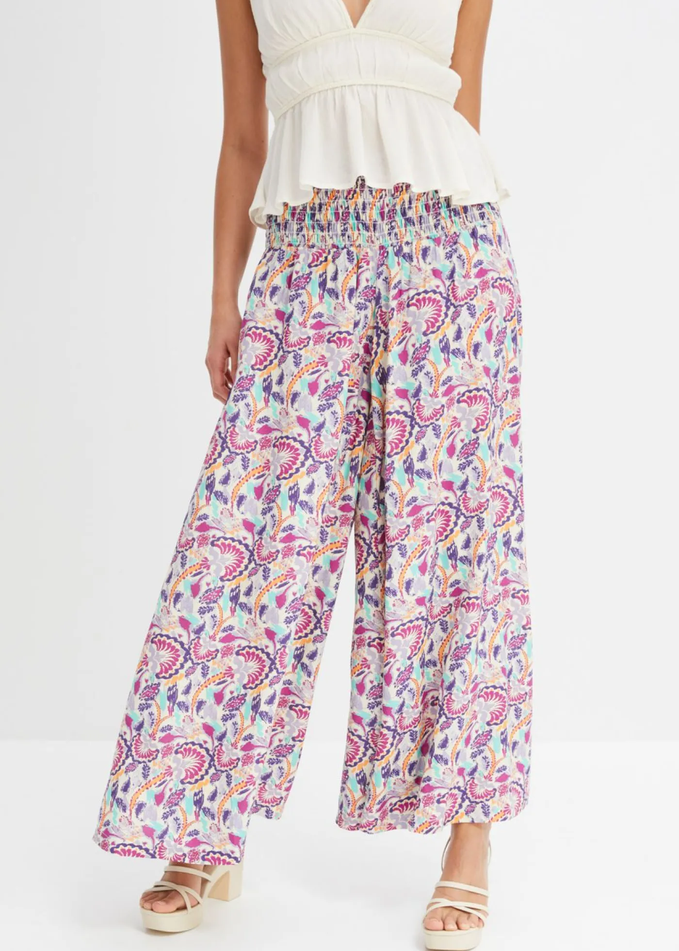 bonprix bonprix Pantalón Palazzo de viscosa fluida lavanda ahumado con patrón paisley Best