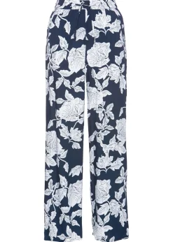 bonprix bonprix Pantalón Palazzo de viscosa fluida azul marino / blanco con flores Outlet