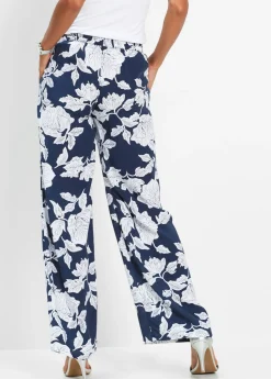 bonprix bonprix Pantalón Palazzo de viscosa fluida azul marino / blanco con flores Outlet