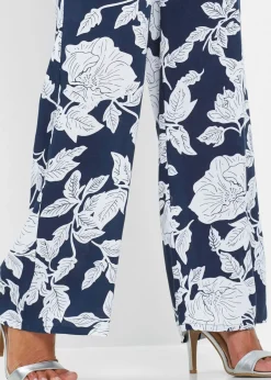 bonprix bonprix Pantalón Palazzo de viscosa fluida azul marino / blanco con flores Outlet