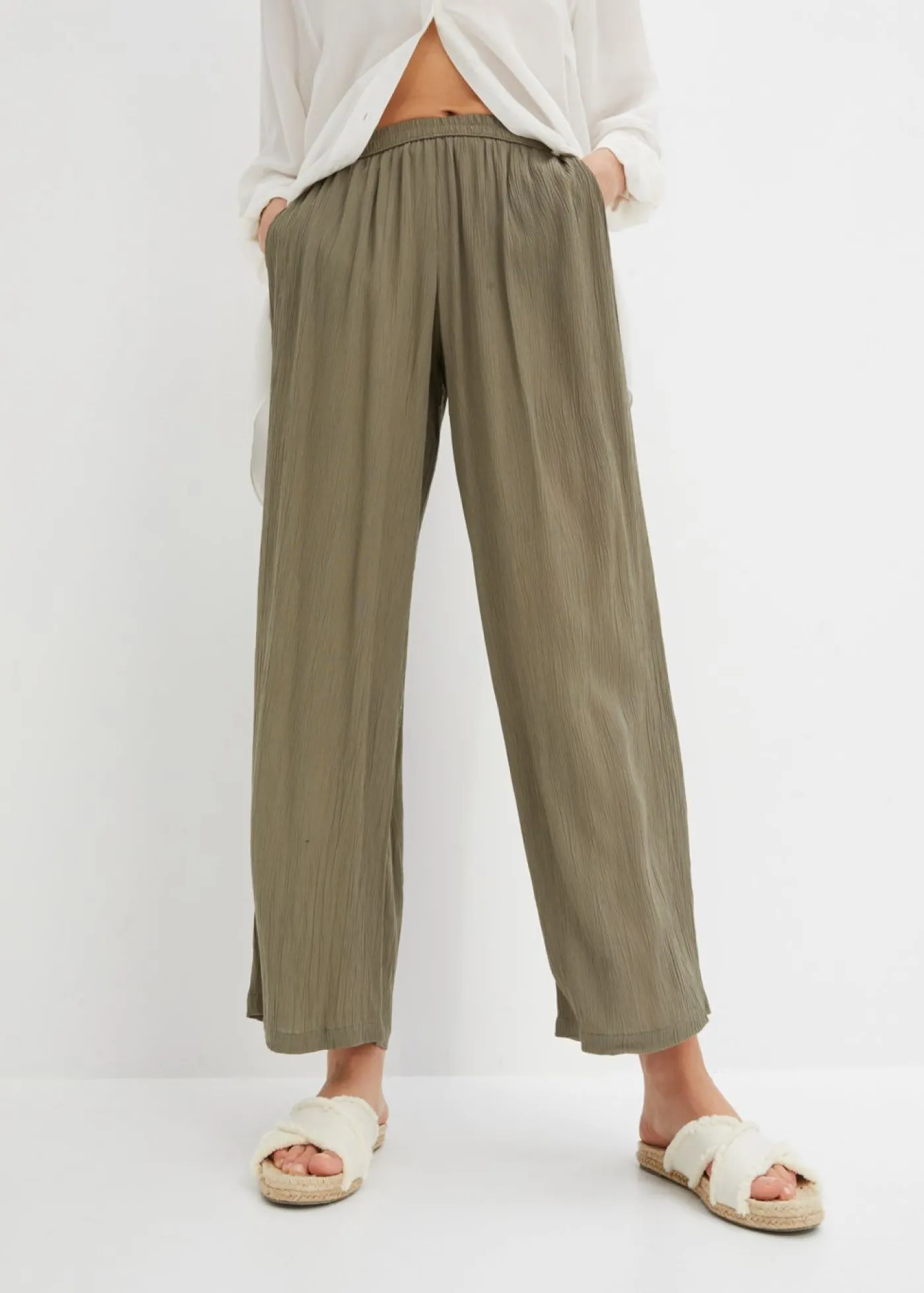bonprix bonprix Pantalón Palazzo de viscosa suave Verde oliva Discount