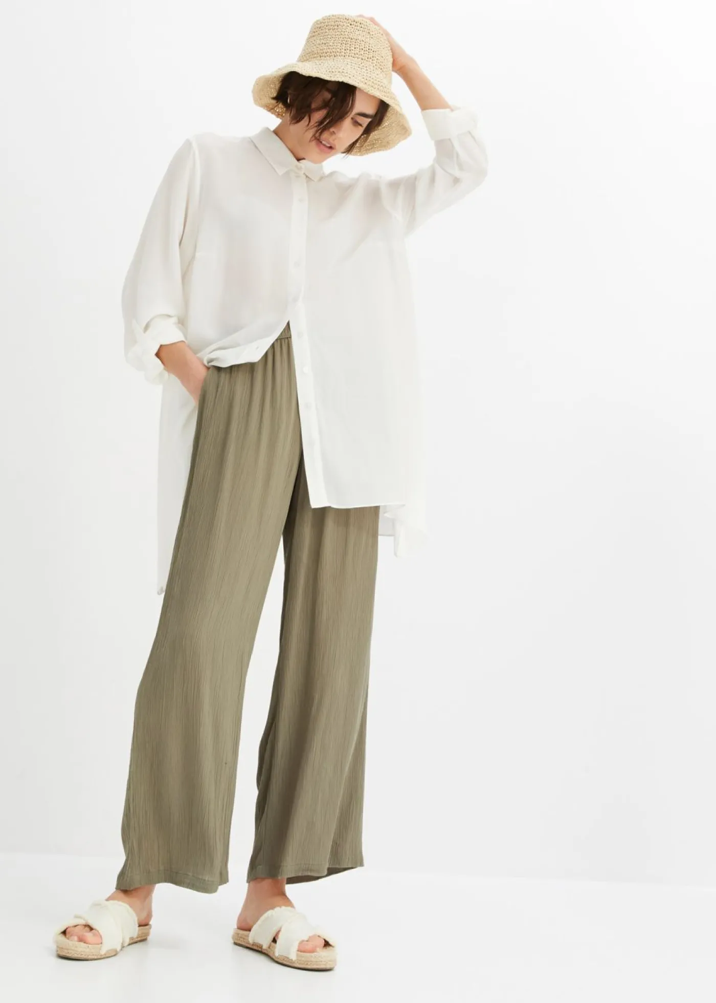 bonprix bonprix Pantalón Palazzo de viscosa suave Verde oliva Discount