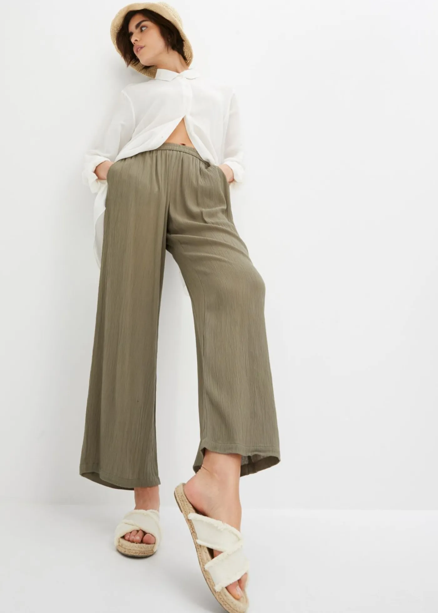 bonprix bonprix Pantalón Palazzo de viscosa suave Verde oliva Discount