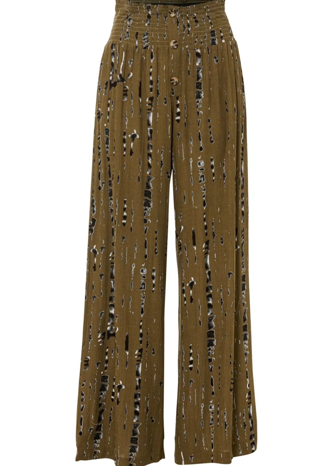 bonprix bonprix Pantalón Palazzo de viscosa fluida Verde caqui/negro estampado Discount