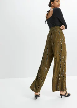 bonprix bonprix Pantalón Palazzo de viscosa fluida Verde caqui/negro estampado Discount