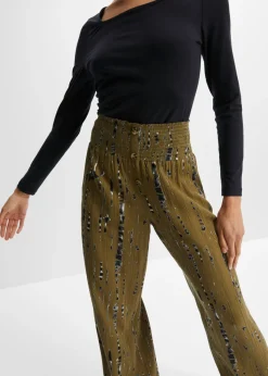 bonprix bonprix Pantalón Palazzo de viscosa fluida Verde caqui/negro estampado Discount