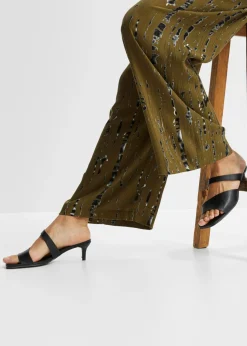 bonprix bonprix Pantalón Palazzo de viscosa fluida Verde caqui/negro estampado Discount