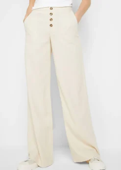 bonprix bonprix Pantalón palazzo largo con lino Beige-arena Outlet