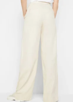 bonprix bonprix Pantalón palazzo largo con lino Beige-arena Outlet