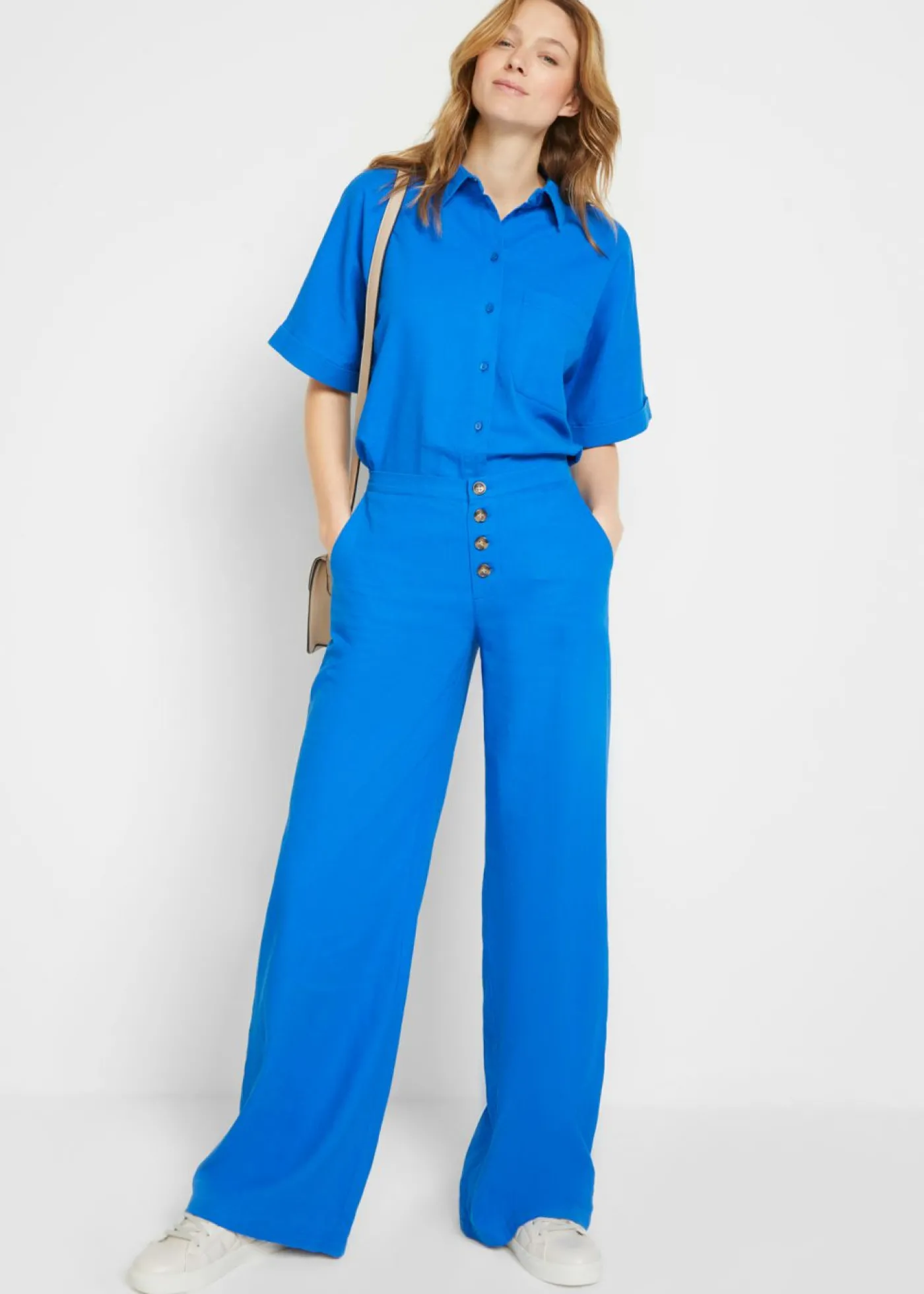 bonprix bonprix Pantalón palazzo largo con lino Azur Hot