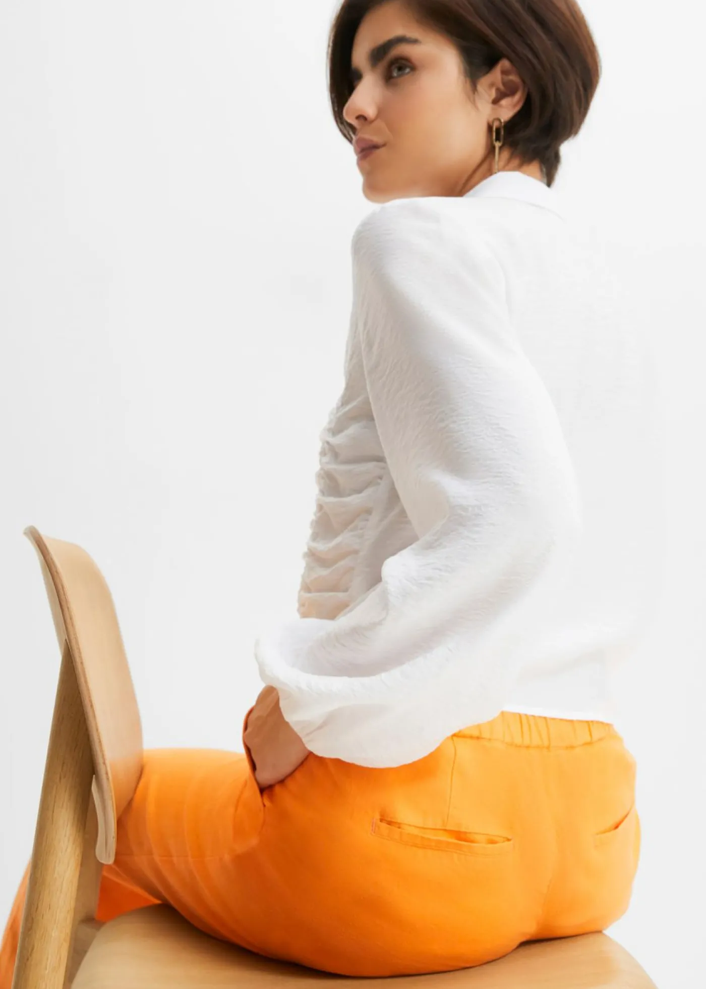 bonprix bonprix Pantalón palazzo largo con lino Naranja claro Sale