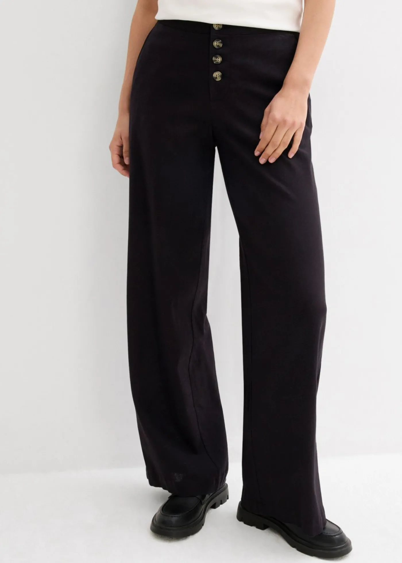 bonprix bonprix Pantalón palazzo largo con lino Negro