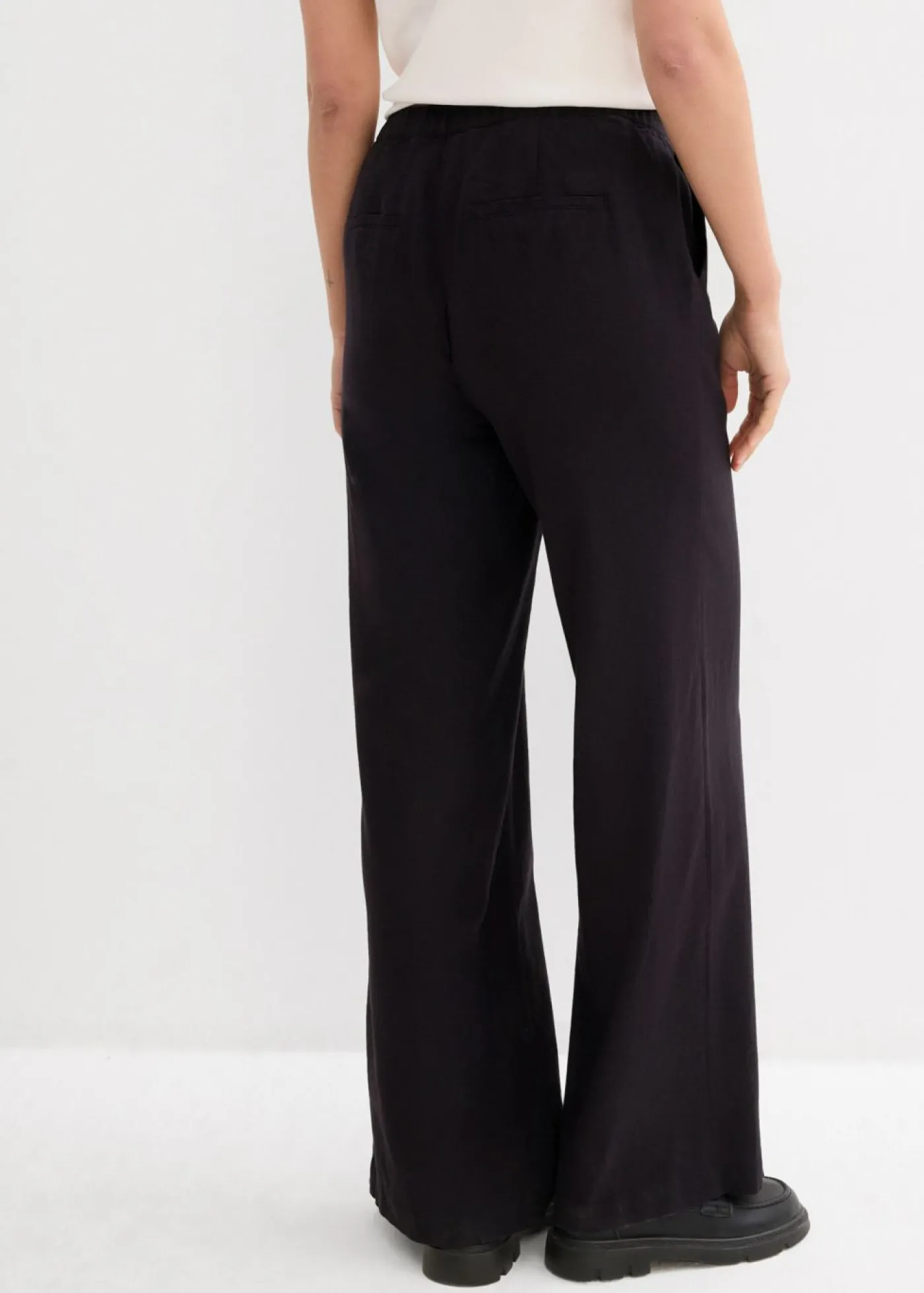bonprix bonprix Pantalón palazzo largo con lino Negro