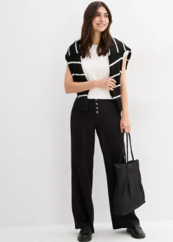 bonprix bonprix Pantalón palazzo largo con lino Negro