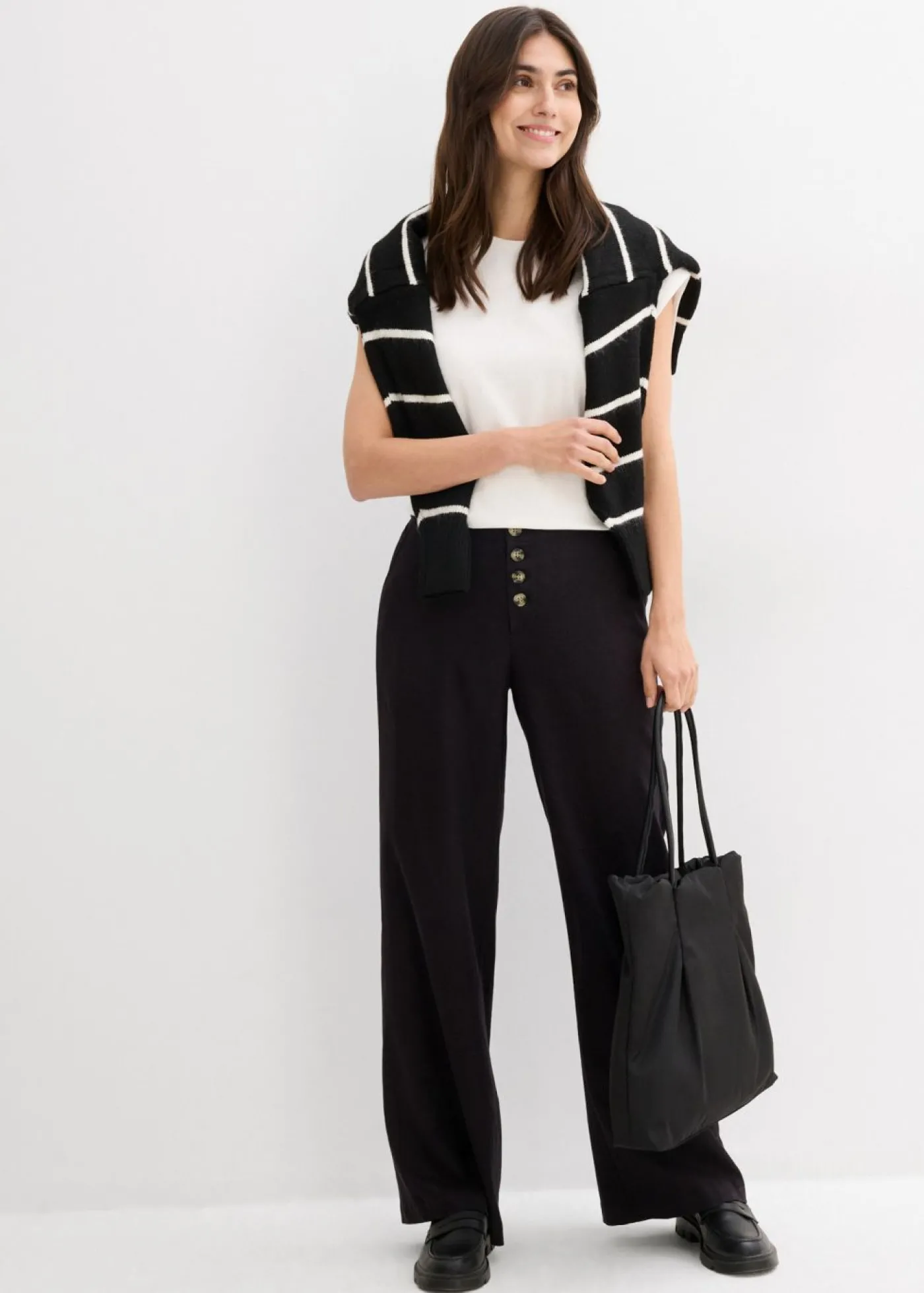 bonprix bonprix Pantalón palazzo largo con lino Negro