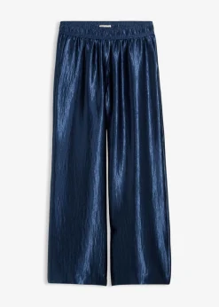 bonprix bonprix Pantalón palazzo satinado con cinturilla cómoda Azul almirante Online