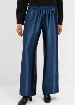 bonprix bonprix Pantalón palazzo satinado con cinturilla cómoda Azul almirante Online