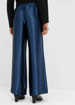 bonprix bonprix Pantalón palazzo satinado con cinturilla cómoda Azul almirante Online