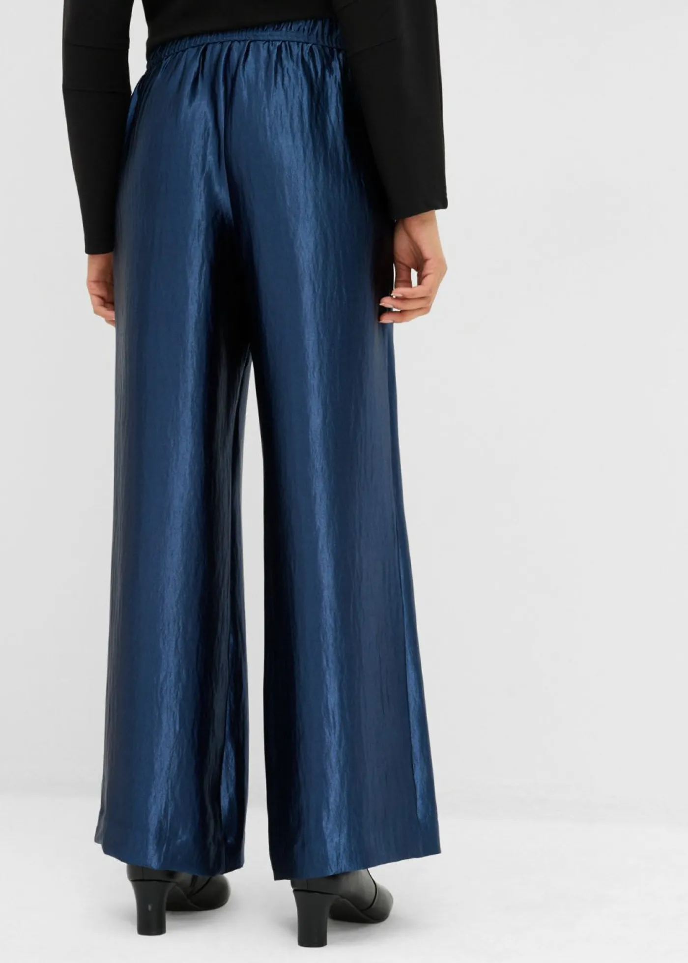 bonprix bonprix Pantalón palazzo satinado con cinturilla cómoda Azul almirante Online