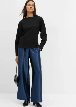bonprix bonprix Pantalón palazzo satinado con cinturilla cómoda Azul almirante Online