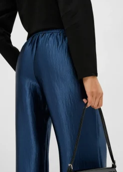 bonprix bonprix Pantalón palazzo satinado con cinturilla cómoda Azul almirante Online
