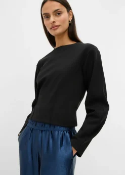 bonprix bonprix Pantalón palazzo satinado con cinturilla cómoda Azul almirante Online
