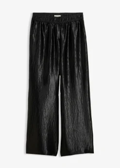 bonprix bonprix Pantalón palazzo satinado con cinturilla cómoda Negro Clearance