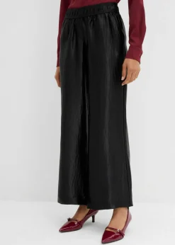 bonprix bonprix Pantalón palazzo satinado con cinturilla cómoda Negro Clearance