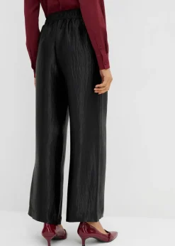 bonprix bonprix Pantalón palazzo satinado con cinturilla cómoda Negro Clearance
