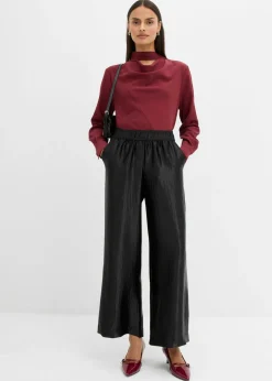bonprix bonprix Pantalón palazzo satinado con cinturilla cómoda Negro Clearance
