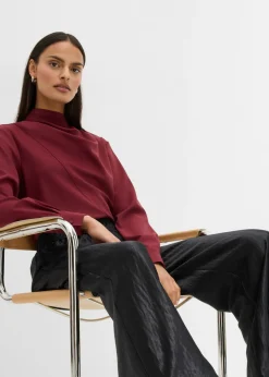 bonprix bonprix Pantalón palazzo satinado con cinturilla cómoda Negro Clearance